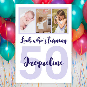 Invitation Personnalisé 50e anniversaire Purple Script photo 
