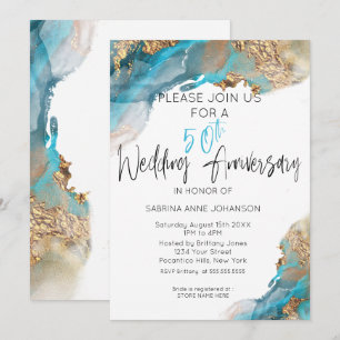 Invitation Personnalisé 50e anniversaire W Turquoise et or Ab