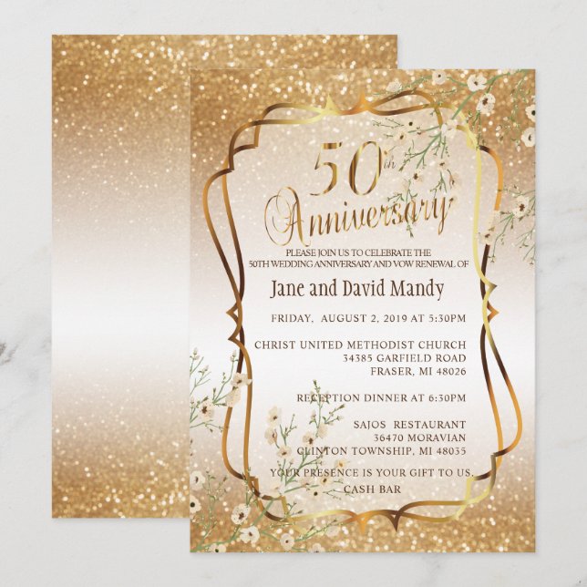 Invitation Personnalisé - 50ème Anniversaire de Mariage Noces (Devant / Derrière)