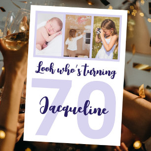 Invitation Personnalisé 70e anniversaire Purple Script photo 