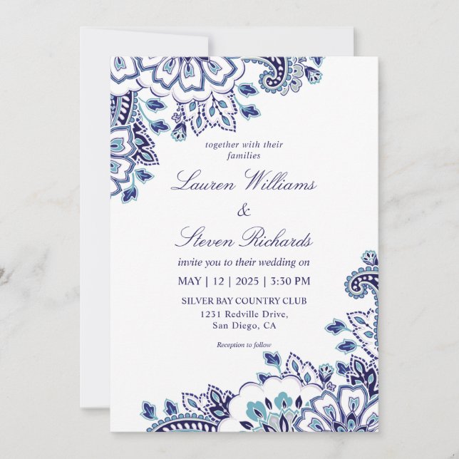 Invitation Personnalisé blanc foncé bleu Mariage de marguerit (Devant)