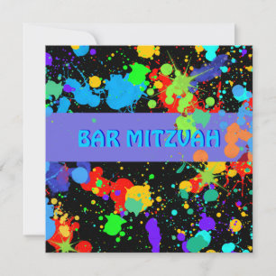 Invitation Personnalisé, Bleu, Peinture pourpre, Barre Mitzva