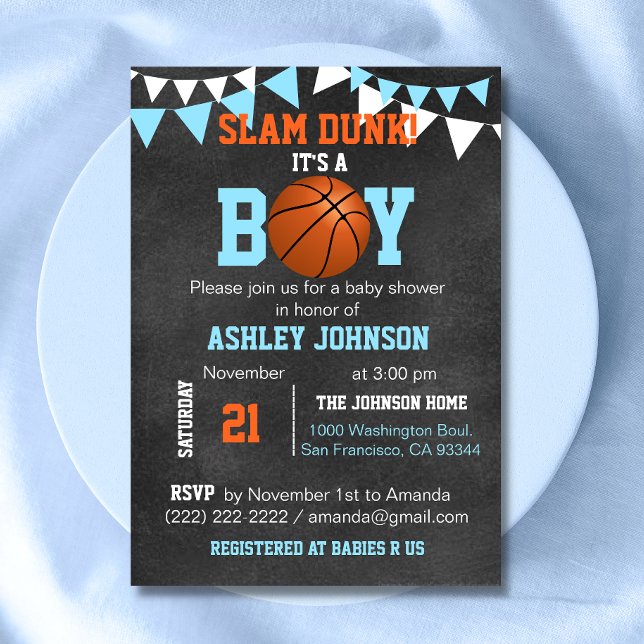Invitation Personnalisé Blue Boy Basketball Bébé Douche Invit (Custom Blue Boy Basketball Baby Shower Invitations)