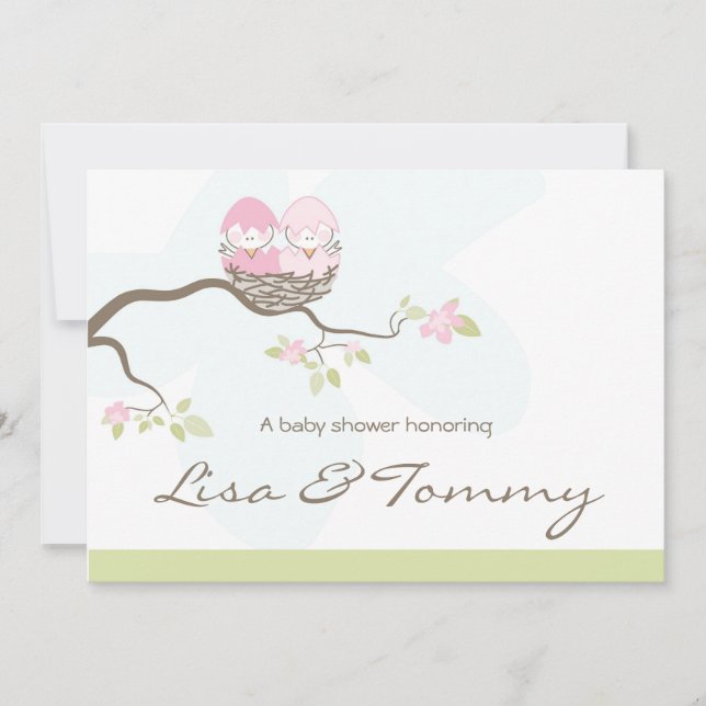 Invitation Personnalisé - Deux bébés oiseaux roses (Devant)