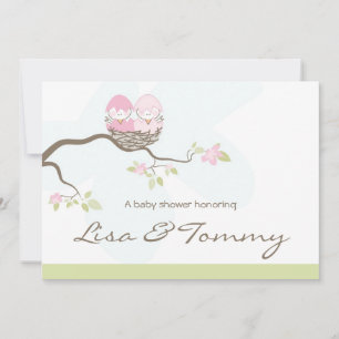 Invitation Personnalisé - Deux bébés oiseaux roses