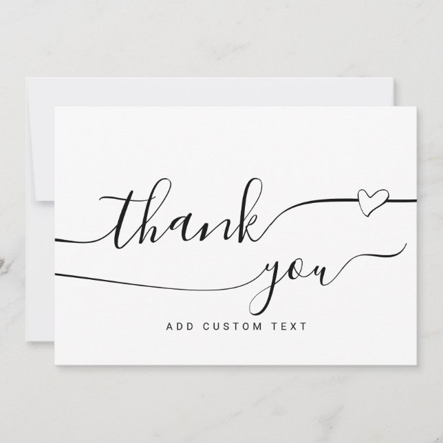 Invitation Personnalisé Élégant Calligraphie Coeur Merci Cart (Devant)