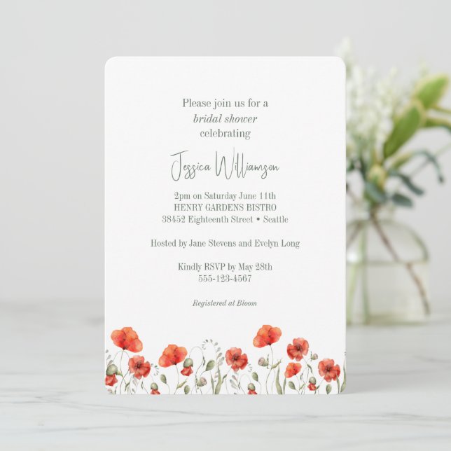 Invitation Personnalisé Jardin de pavot rouge Floral Chic Fêt (Debout devant)