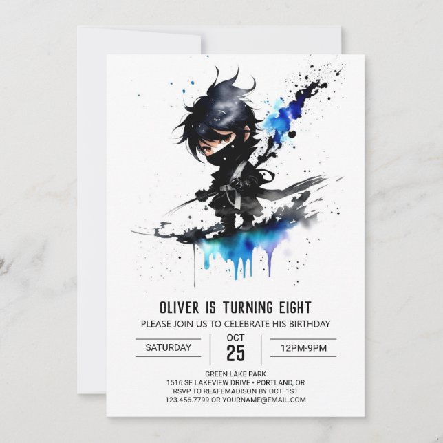 Invitation Personnalisé Majestic Ninja Boy Digital Anniversai (Devant)