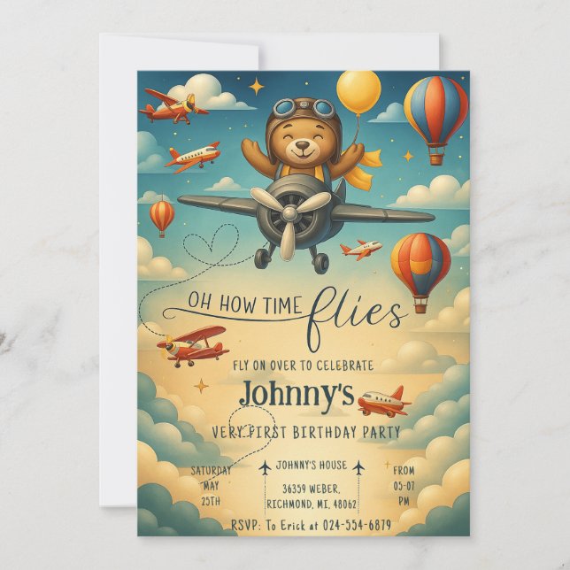 Invitation Personnalisé mignon avion premier enfant anniversa (Devant)