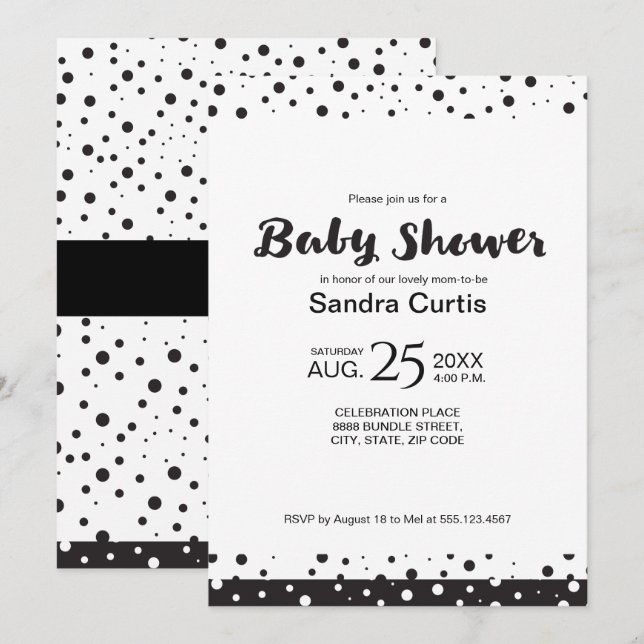 Invitation Personnalisé, noir et blanc, Baby shower (Devant / Derrière)