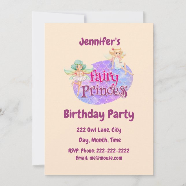 Invitation Personnalisé Nom Fairy Princesse fête d'anniversai (Dos)