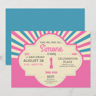Invitation Personnalisé, Premier anniversaire, Cirque Thémati