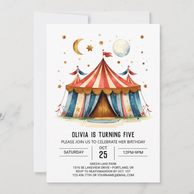 Invitation Personnalisé Printable Joie Circus Anniversaire (Devant)