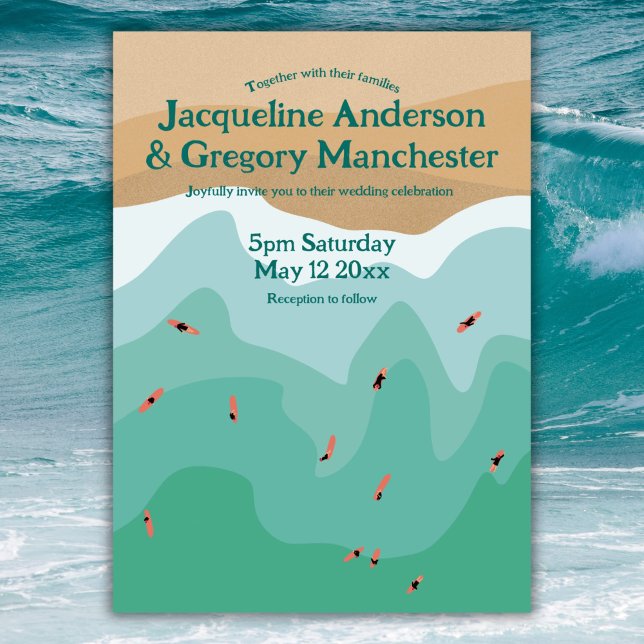 Invitation Personnalisé Retro Surfer Ocean Beach Mariage Invi (Créateur téléchargé)
