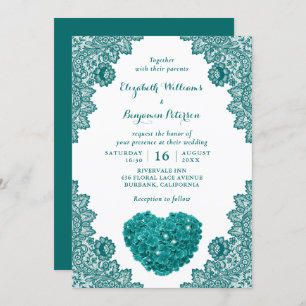 Invitation Personnalisé Rustic Turquoise dentelle Hydrangea M