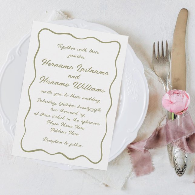 Invitation Personnalisé Simple Main Écrit Olive Green Mariage (Créateur téléchargé)