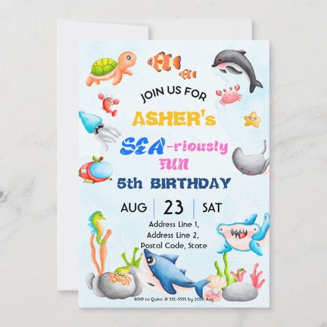 Invitation Personnalisé sous la mer Téléchargeable Anniversai (Devant)