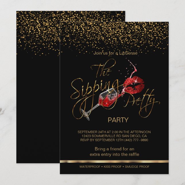 Invitation Personnalisé - Vin et lèvres Fête Lipsense (Devant / Derrière)