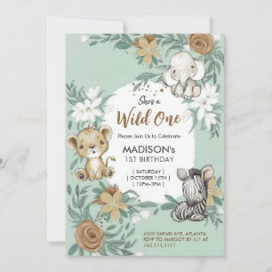 Invitation Personnalisé Wild One Green White Jungle Animaux t