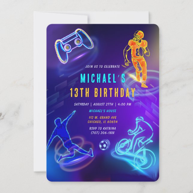 Invitation personnalisée 13e anniversaire garçon (Devant)