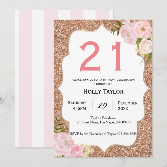 Invitation personnalisée 21e anniversaire (Devant / Derrière)