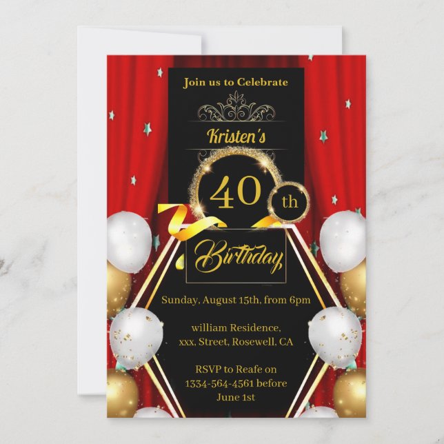 Invitation personnalisée 40e anniversaire (Devant)