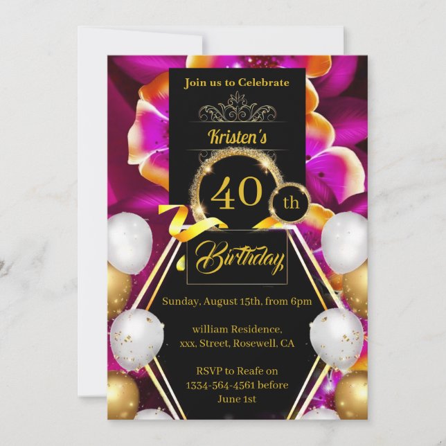 Invitation personnalisée 40e anniversaire (Devant)