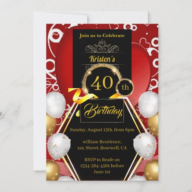 Invitation personnalisée 40e anniversaire (Devant)