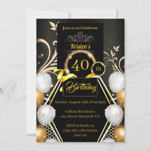 Invitation personnalisée 40e anniversaire (Devant)