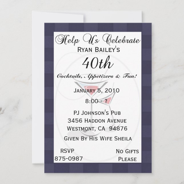 Invitation personnalisée à la fête du 40e annivers (Devant)