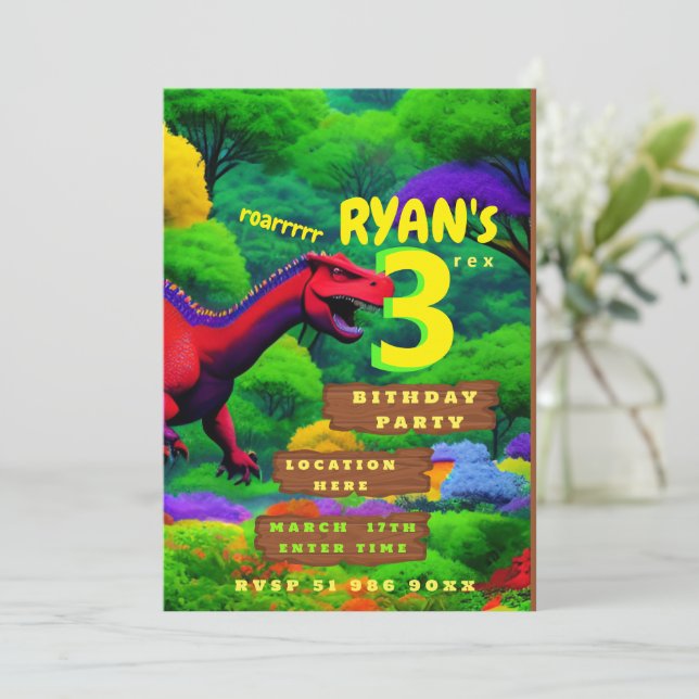 Invitation personnalisée à trois rex anniversaire (Debout devant)