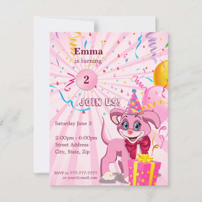 Invitation personnalisée Anniversaire Puppy Cartoo (Devant)