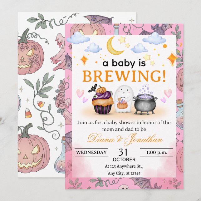 Invitation personnalisée Baby shower Halloween (Devant / Derrière)