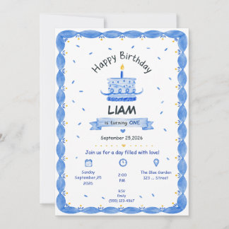 Invitation personnalisée bleu pour le 1er annivers