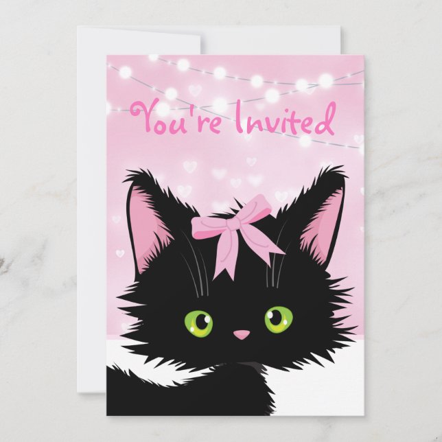 Invitation Personnalisée Cute Kitten rose fête d'anniversaire (Devant)