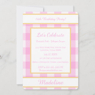 Invitation personnalisée d'anniversaire Gingham ro