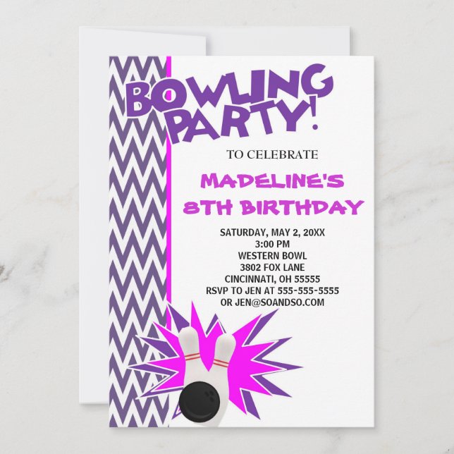 Invitation personnalisée de Bowling Birthday Party (Devant)