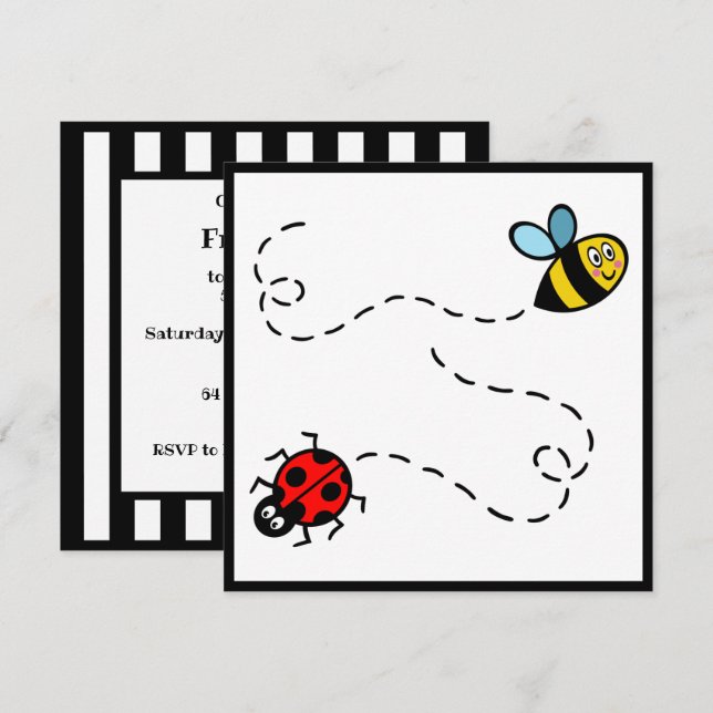 Invitation personnalisée de Ladybird et Bumblebee (Devant / Derrière)