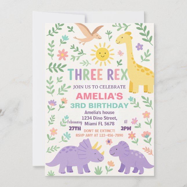 Invitation personnalisée Dino Party pour garçons e (Devant)