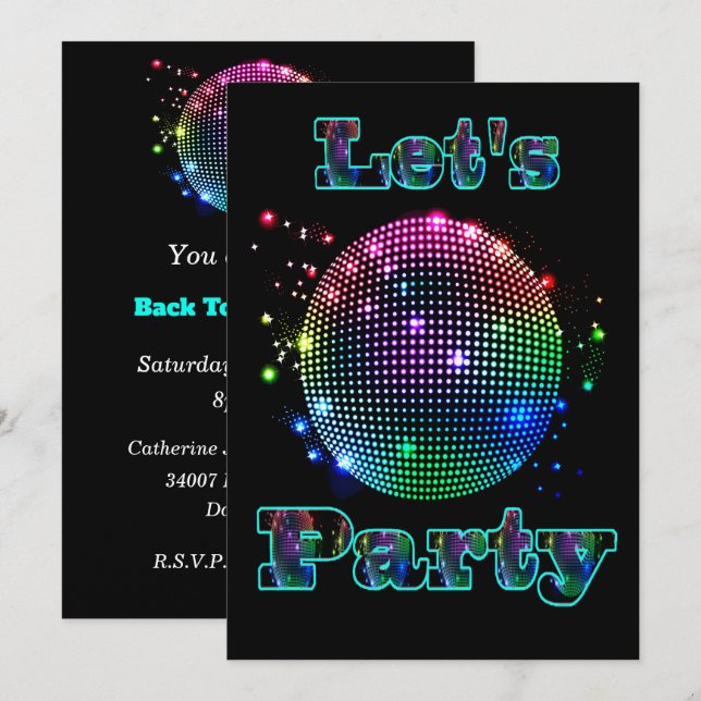 Invitation personnalisée Disco Ball Let's Party (Devant / Derrière)