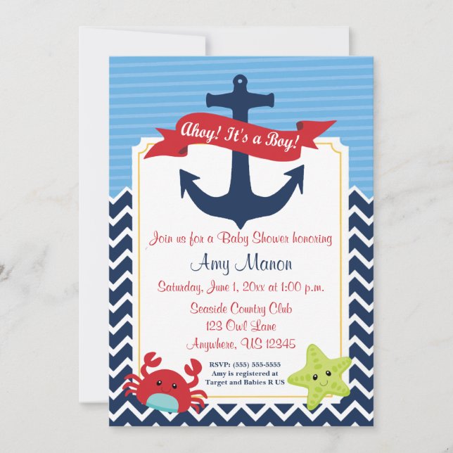 Invitation personnalisée du Baby shower de garçons (Devant)