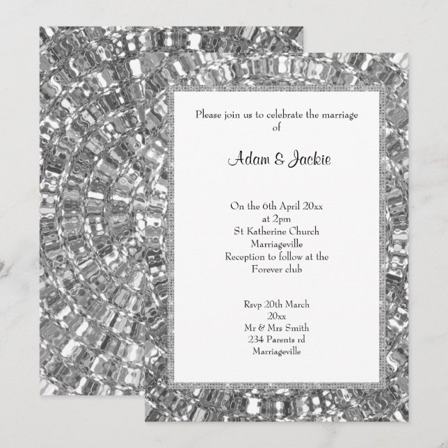 INVITATION PERSONNALISÉE ÉLÉGANTE EN ARGENT (Devant / Derrière)