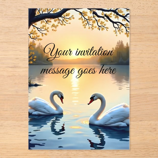 Invitation personnalisée en couple de cygne (Recto)