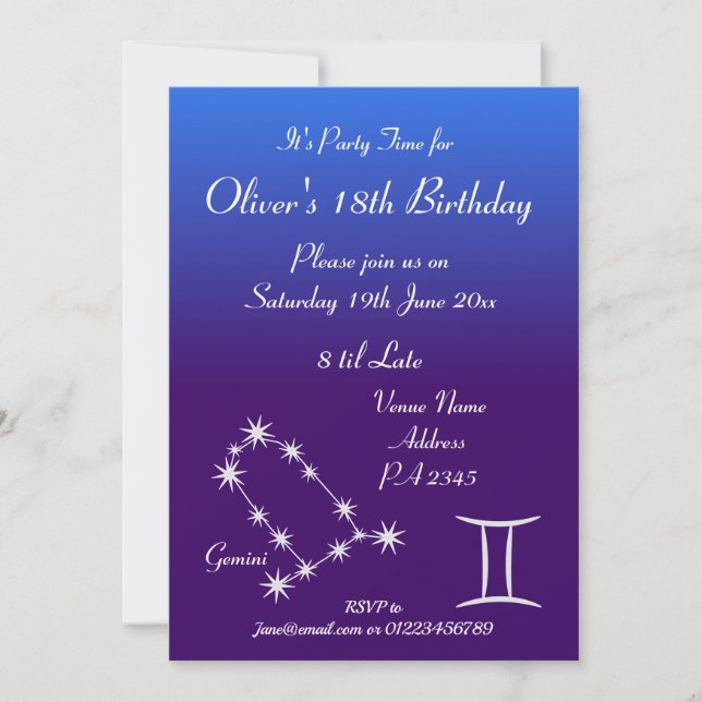 Invitation personnalisée Gemini Zodiac Galaxy Part (Devant)