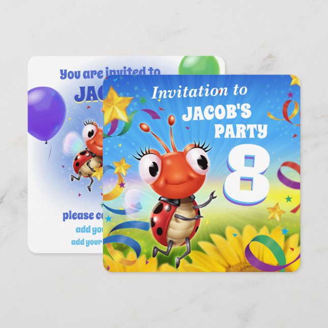 Invitation personnalisée pour garçon de 8 ans fête (Devant / Derrière)