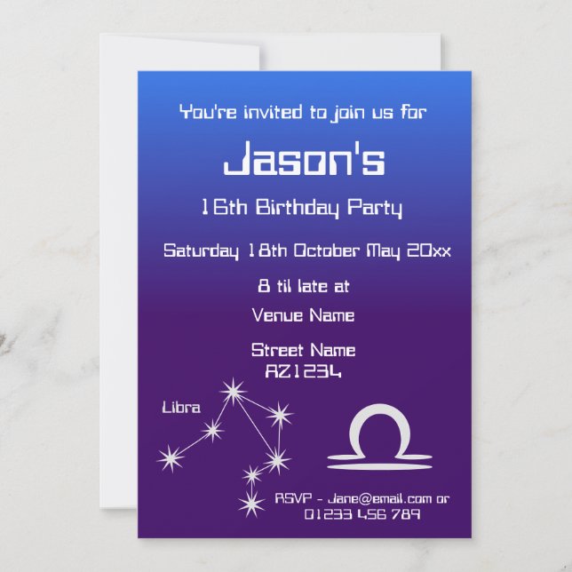 Invitation personnalisée pour la fête du zodiaque  (Devant)