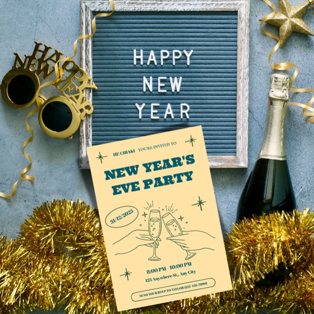 Invitation personnalisée pour la soirée du Nouvel  ("Personalized NYE Invites. Make each guest feel special. Edit & download in minutes.")