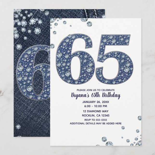 Invitation personnalisée pour les 65 ans avec des  (Devant / Derrière)