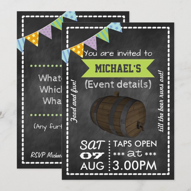 Invitation personnalisée pour une fête de fût rétr (Devant / Derrière)