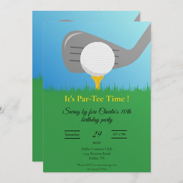 Invitation personnalisée pour une soirée de golf i (Devant / Derrière)